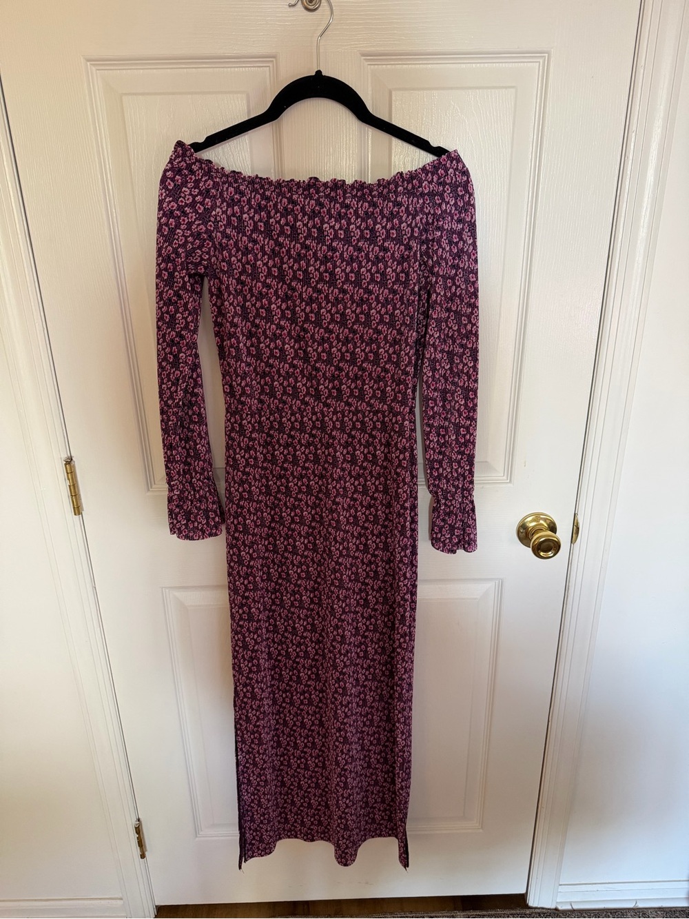 ASOS Purple Floral Off-Shoulder Long Sleeve Maxi Dress